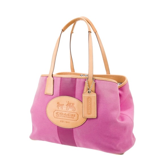 Coach Handbags - Vintage Pink Canvas Coach 1941 Hamptons Archive 10th Anniversary Tote Bag
